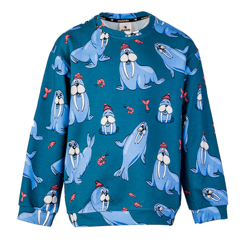 Mullido organic Sweatshirt- teal walrus