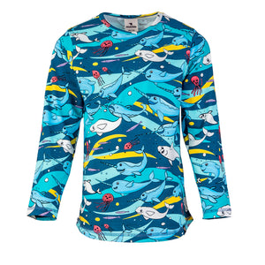 Mullido organic Long sleeved top- teal narwhal