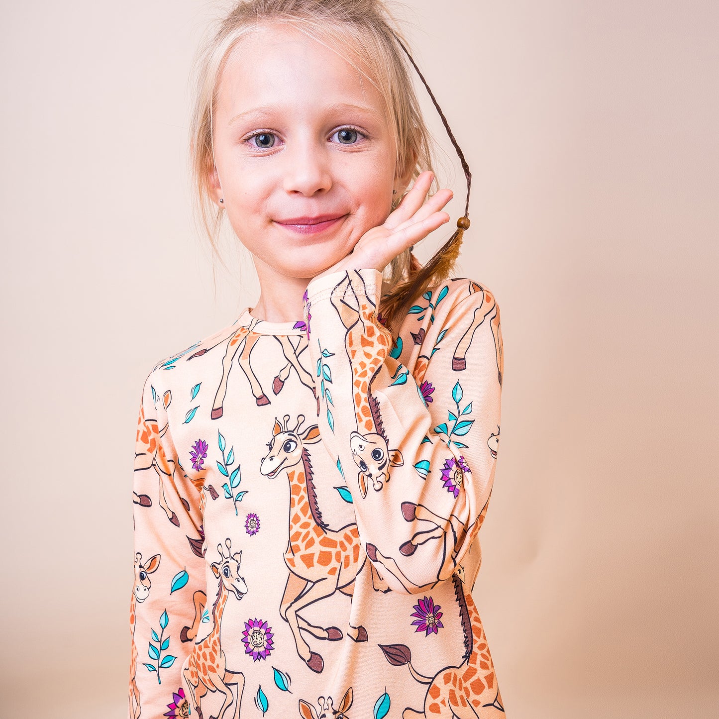 Mullido Organic Kids' Long Sleeved Top- Giraffe, Yellow