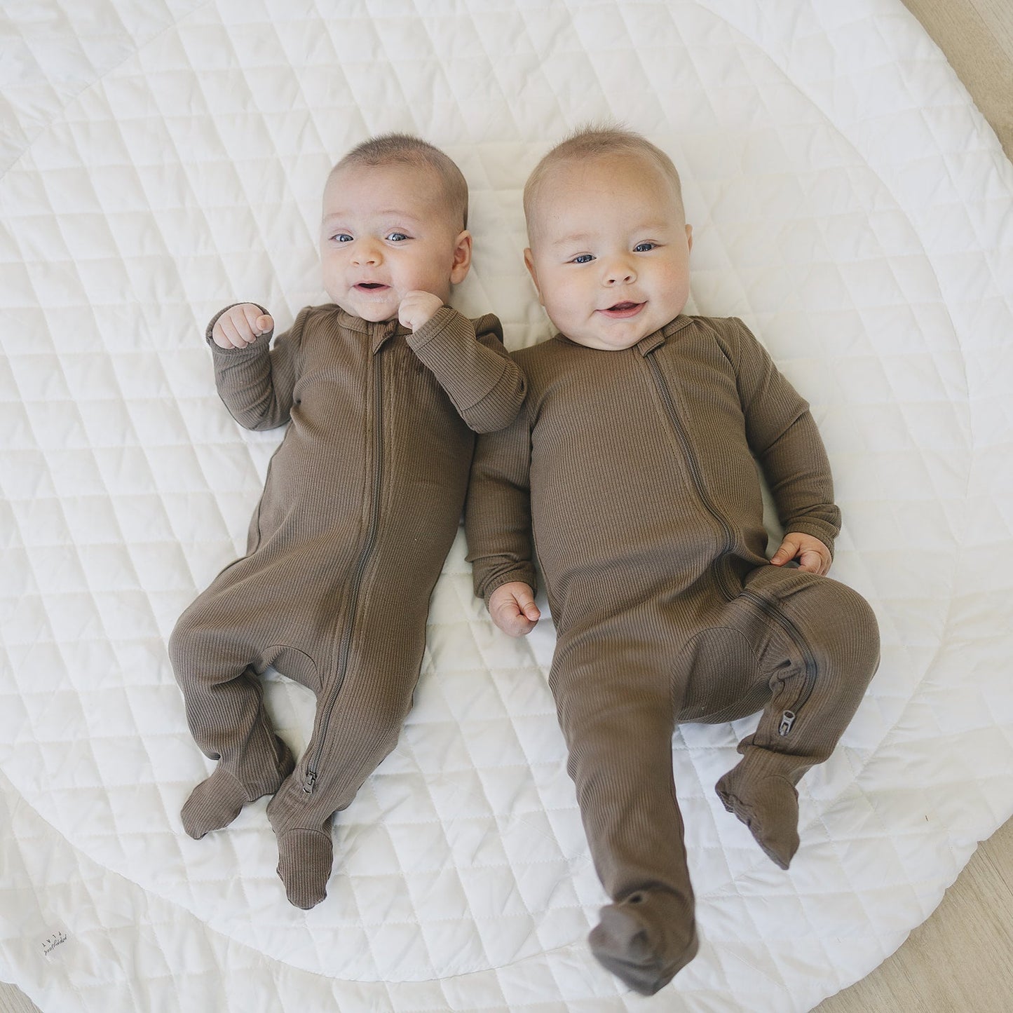 Baby Organic Cotton Ribbed Zipper Footed Pajamas - Cocoa | Mebie Baby