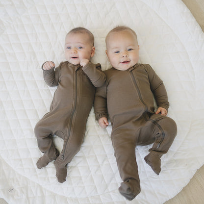 Baby Organic Cotton Ribbed Zipper Footed Pajamas - Cocoa | Mebie Baby