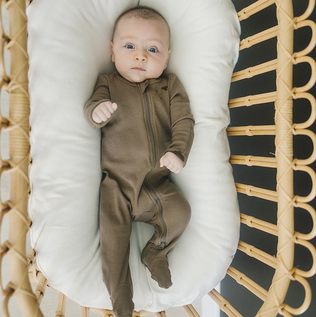 Baby Organic Cotton Ribbed Zipper Footed Pajamas - Cocoa | Mebie Baby