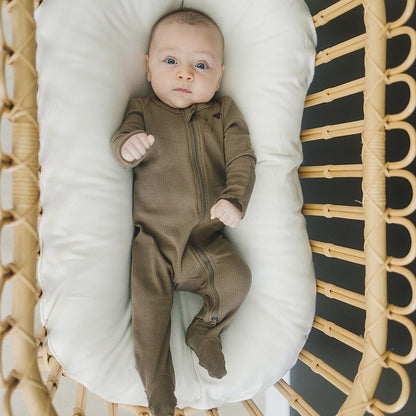 Baby Organic Cotton Ribbed Zipper Footed Pajamas - Cocoa | Mebie Baby