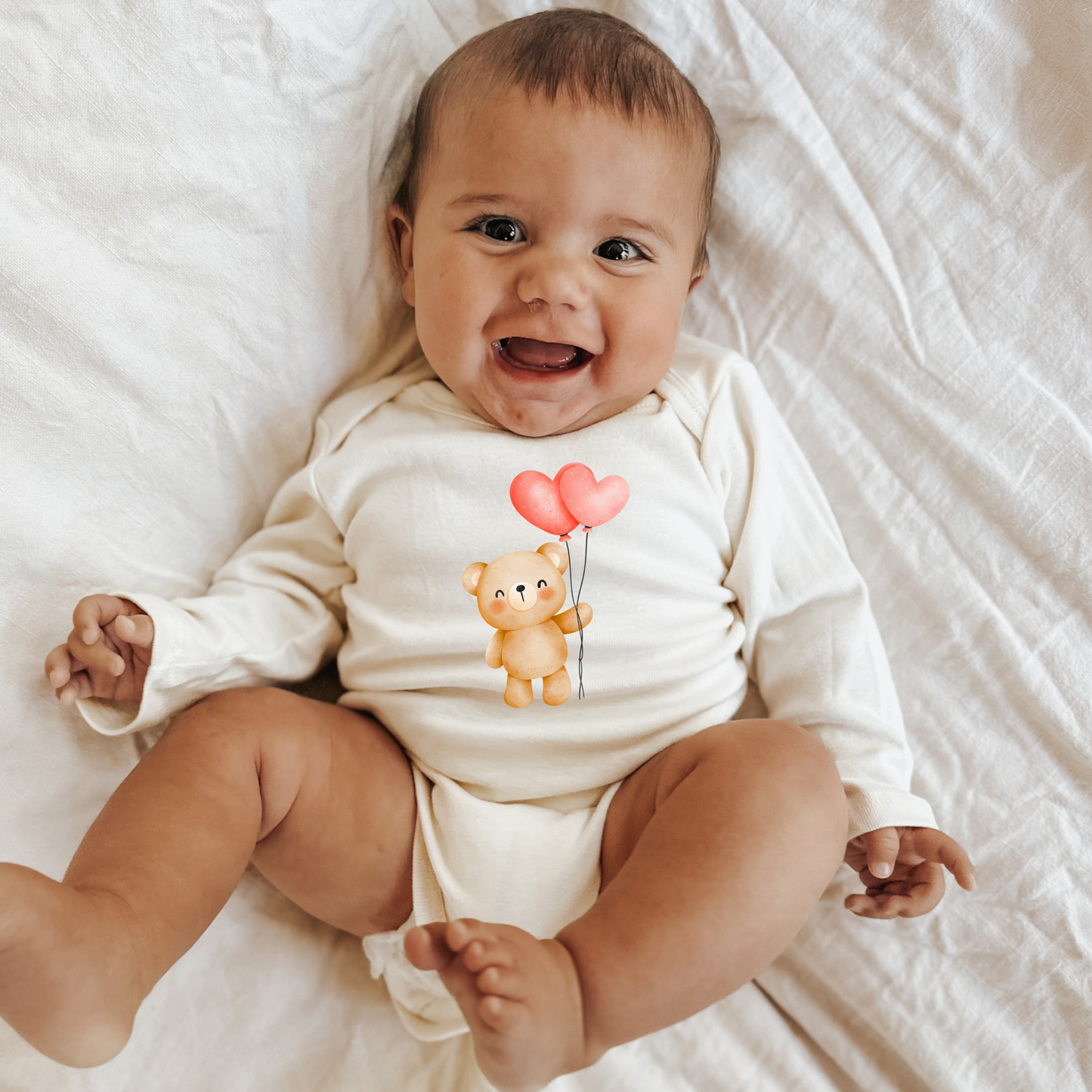 Organic Baby Bodysuit Long Sleeve- Heart Balloon Bear