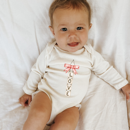 Organic Baby Bodysuit Long Sleeve- Love Blocks Bow