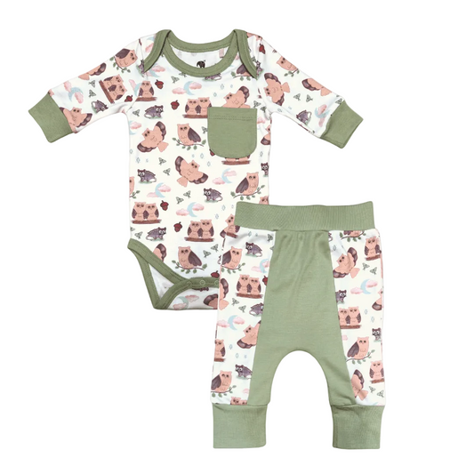 Kolorful Organic Pima Cotton Babies' Long-Sleeved Bodysuit & Pants Set- Nocturnal