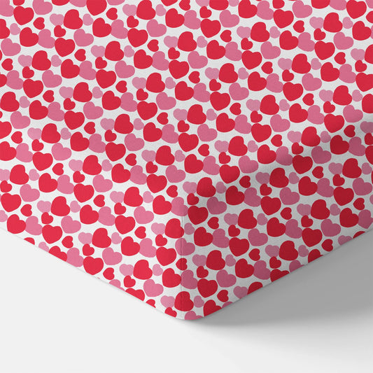 Red & Pink Hearts Organic Crib Sheet - GOTS Certified | Norani Baby