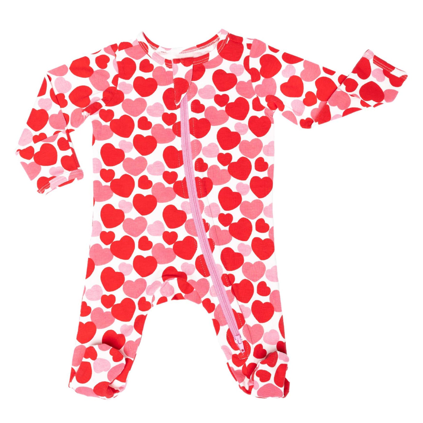 Footed zip pajamas- red & pink hearts*