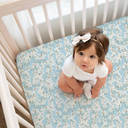 Cherry Blossoms Organic Crib Sheet - GOTS Certified | Norani Baby
