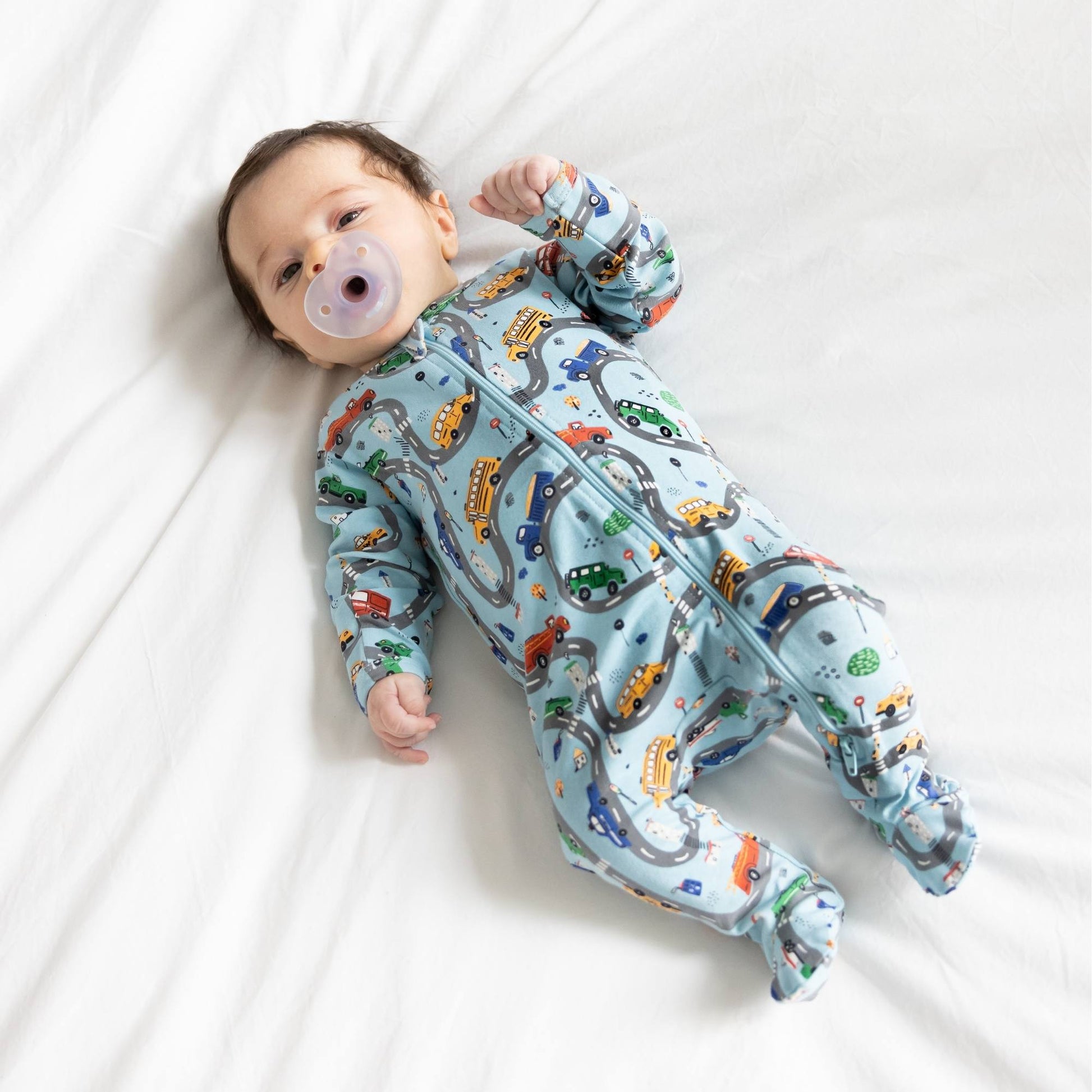 Norani organic Footed zip pajamas- cars*