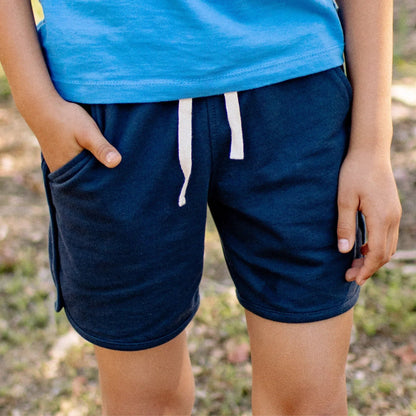 Organic Cotton Loopknit Kids Shorts - Navy | Jackalo
