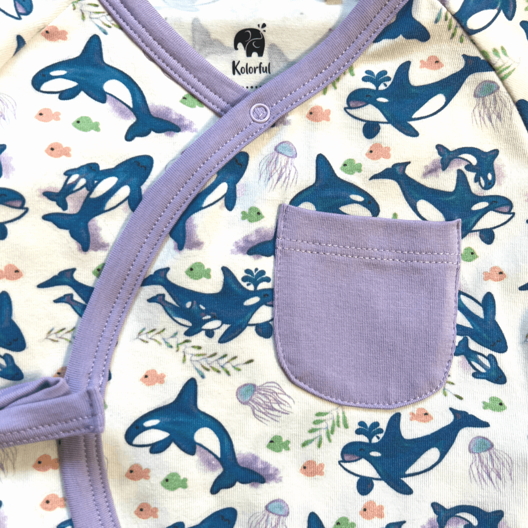 Kolorful Organic Pima Cotton Babies' Kimono Romper- Orca