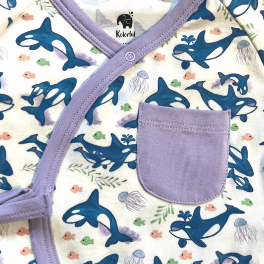 Kolorful Organic Pima Cotton Babies' Kimono Romper- Orca