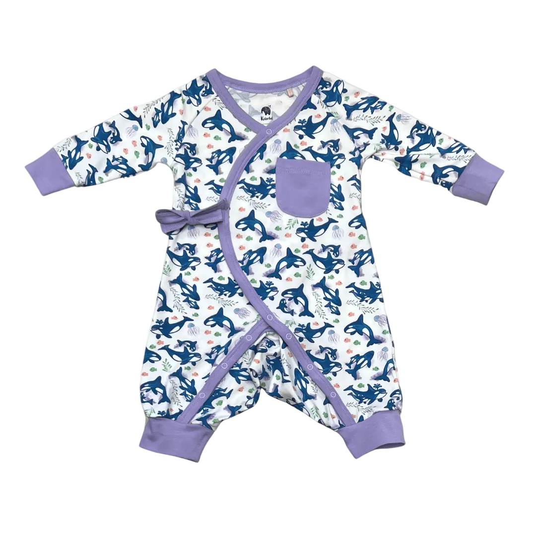 Kolorful Organic Pima Cotton Babies' Kimono Romper- Orca