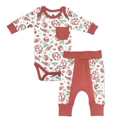 Kolorful Organic Pima Cotton Babies' Long-Sleeved Bodysuit & Pants Set- Otter