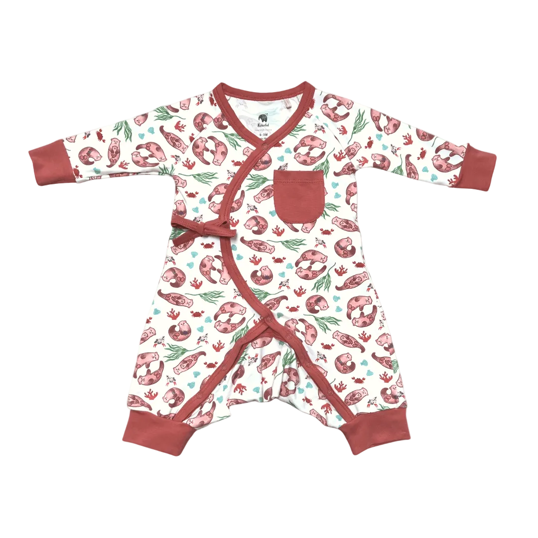 Kolorful Organic Pima Cotton Babies' Kimono Romper- Orca