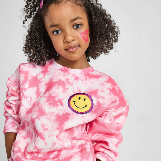 Smiley Tie-Dye Crewneck Sweatshirt - Organic Cotton & Recycled Polyester | Rebloomed Kids