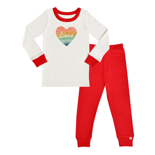 Finn + Emma Organic Baby & Toddler Pajamas- Loved Rainbow Heart