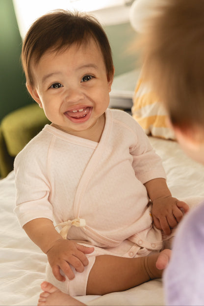 Organic Cotton Pointelle Kimono Onesie - Soft Pink