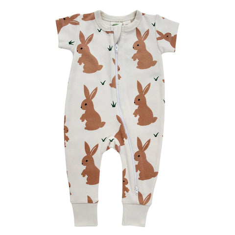 Parare Organics Zip romper- brown bunnies