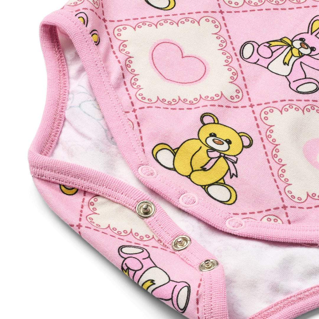 Småfolk Organic Long Sleeved Ruffle Baby Bodysuit- Teddy Bears, Lace Pink