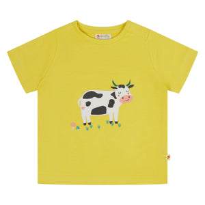 Piccalilly organic Short sleeve top- cow appliqué