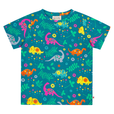 Piccalilly organic All over print t-shirt- dinosaur