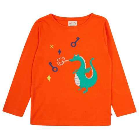 Piccalilly organic Long sleeve top- dragon appliqué