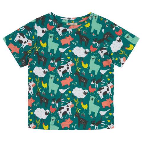 Piccalilly organic All over print t-shirt- farm animals