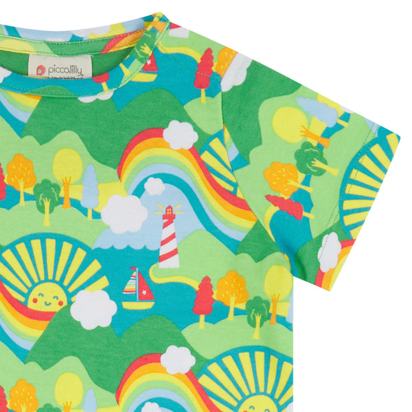 Piccalilly organic All over print t-shirt- island life, closeup