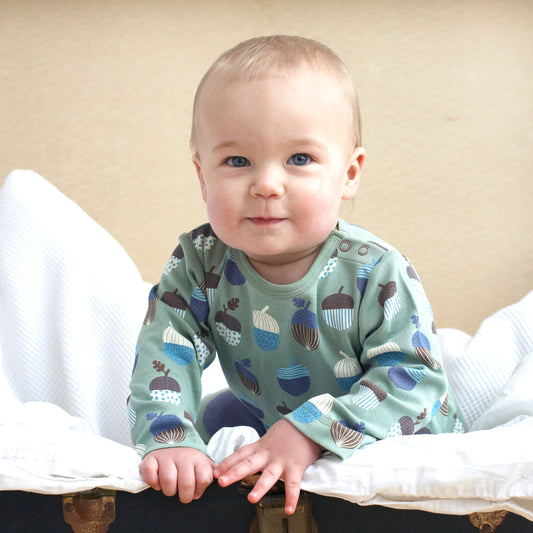 Pigeon Organics Kids' Long Sleeved T-Shirt- Acorns, Green