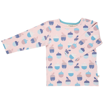 Pigeon Organics Girls' Long Sleeved T-Shirt- Acorns, Pink
