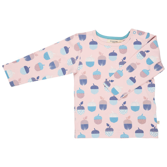Pigeon Organics Girls' Long Sleeved T-Shirt- Acorns, Pink
