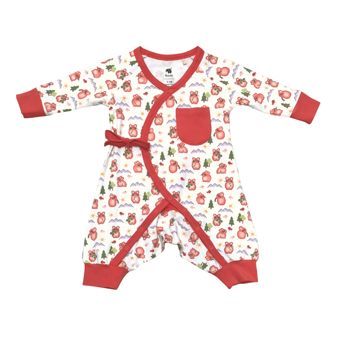 Kolorful Organic Pima Cotton Babies' Kimono Romper- Pika