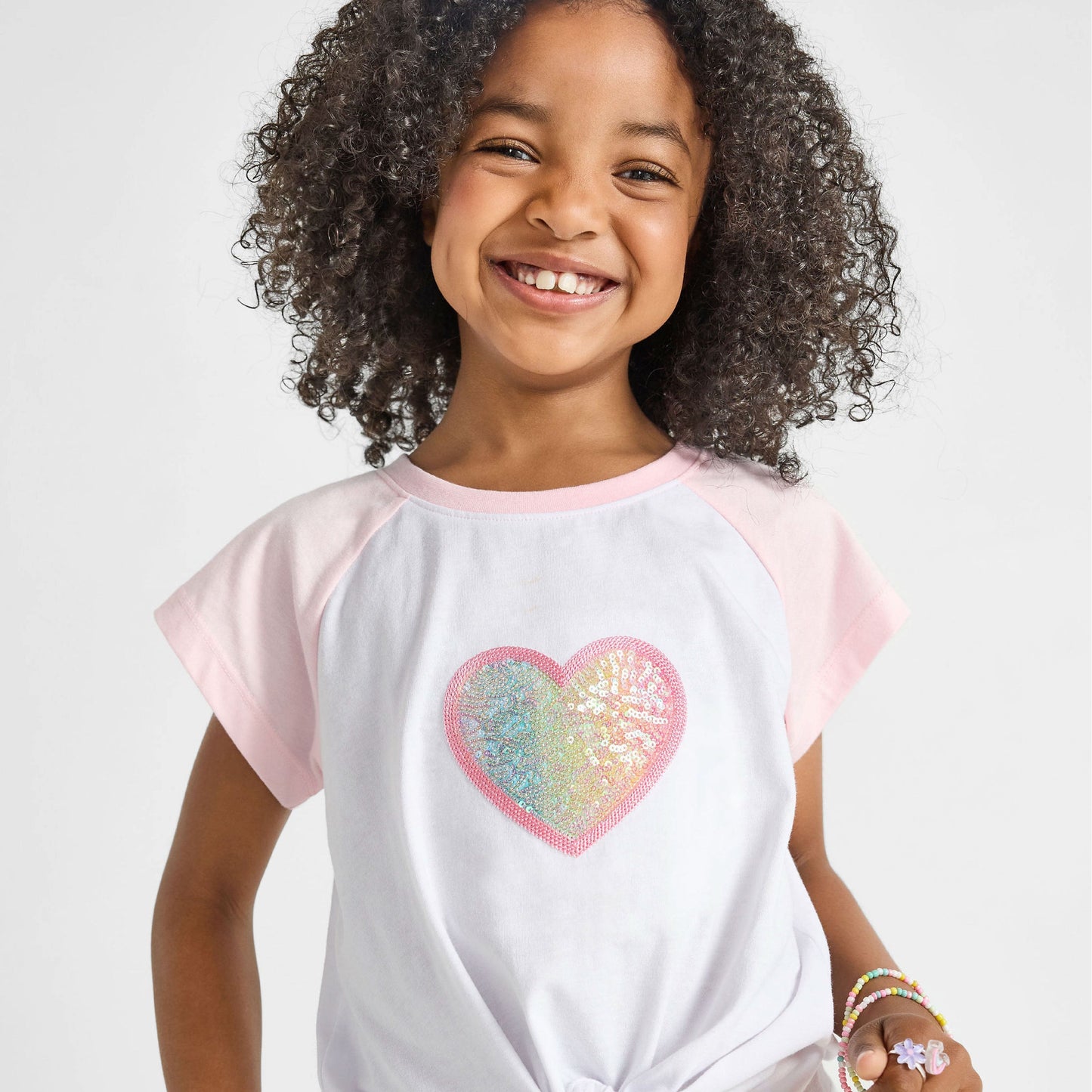 Heart Knotted Baseball Tee - Organic Cotton & Recycled Sequins | Rebloomed Kids
