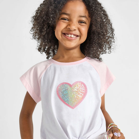 Heart Knotted Baseball Tee - Organic Cotton & Recycled Sequins | Rebloomed Kids