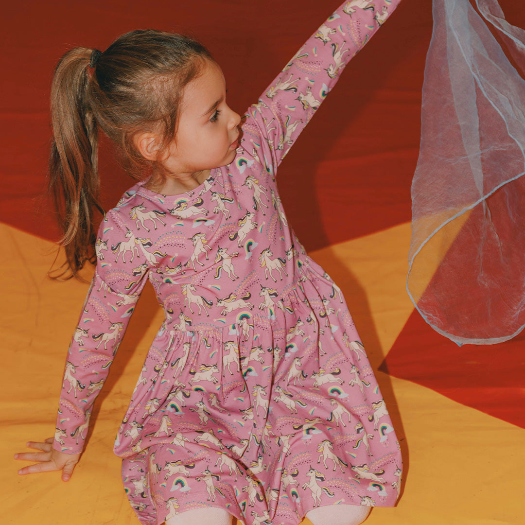 Smafolk Organic Cotton Long Sleeve Dress - Unicorns