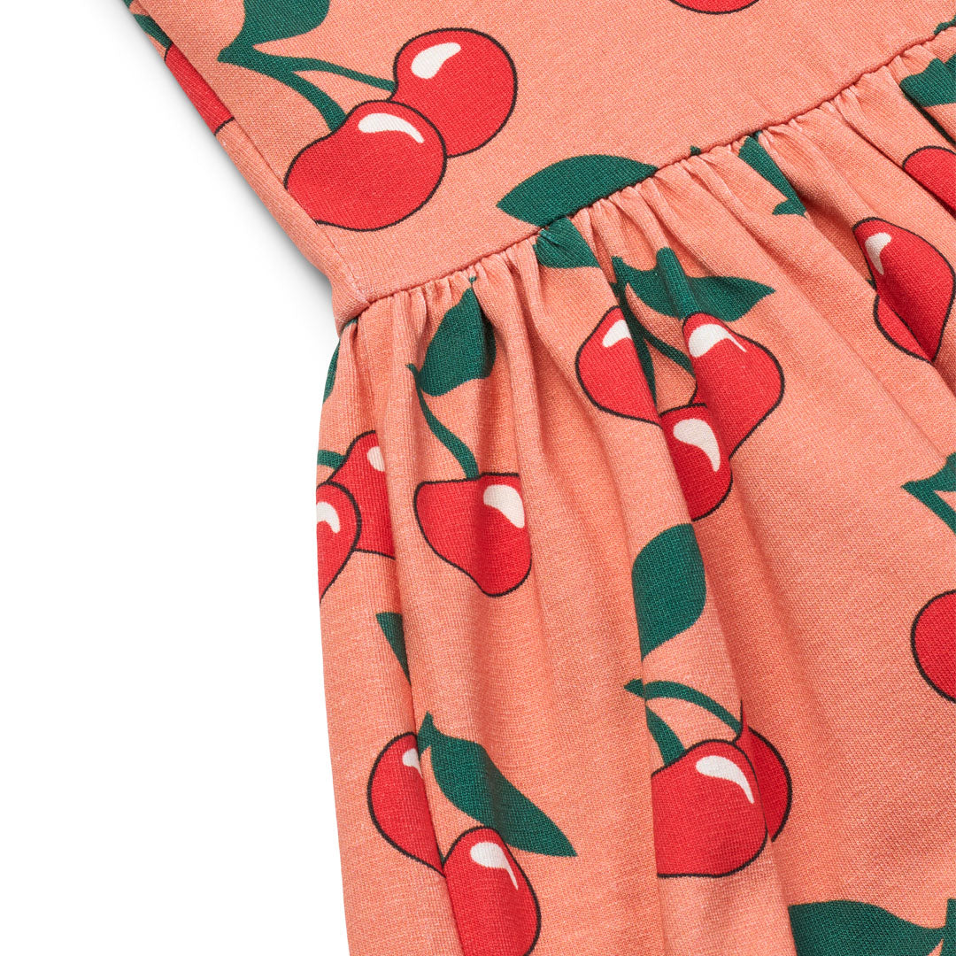 Organic Cotton Cherry Print Short Sleeve Kids Dress - Warm Blush | Småfolk
