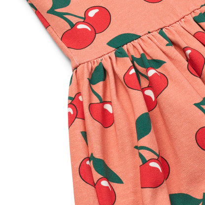 Organic Cotton Cherry Print Short Sleeve Kids Dress - Warm Blush | Småfolk