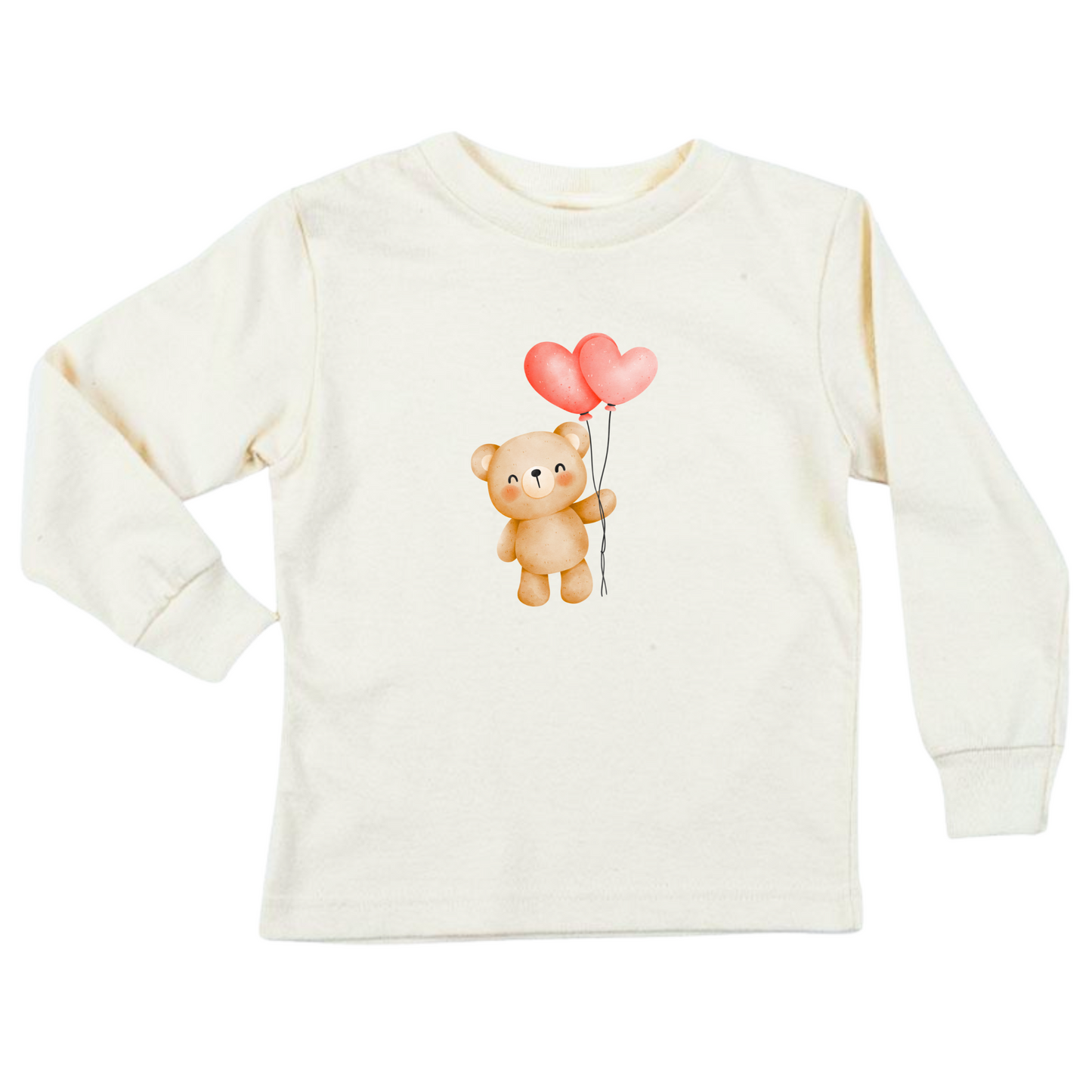 Organic Kids' T-Shirt Long Sleeved- Heart Balloon Bear 