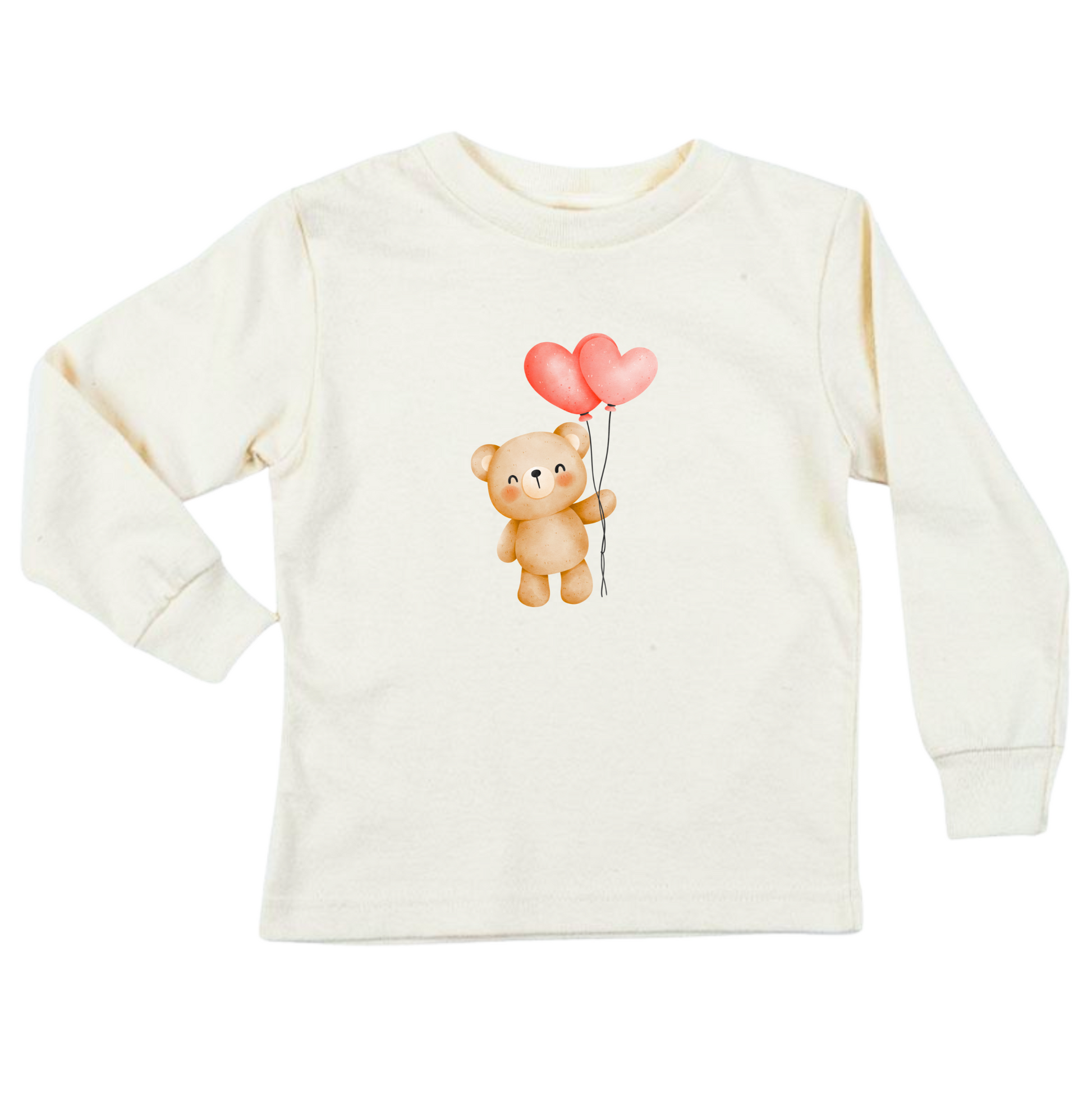 Organic Kids' T-Shirt Long Sleeved- Heart Balloon Bear 
