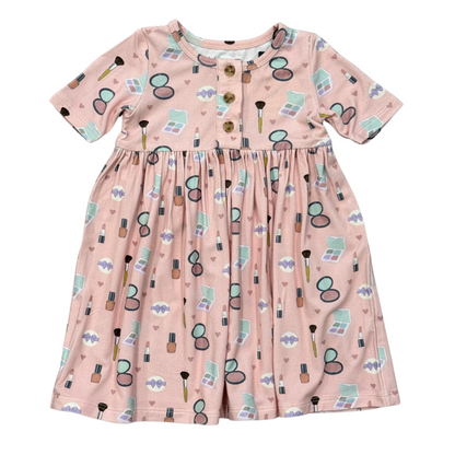 Girls Bamboo Viscose Short Sleeve Henley Dress - Kids Dress | babysprouts