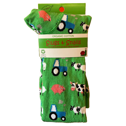 Slugs & Snails Organic Tights- green farmyard