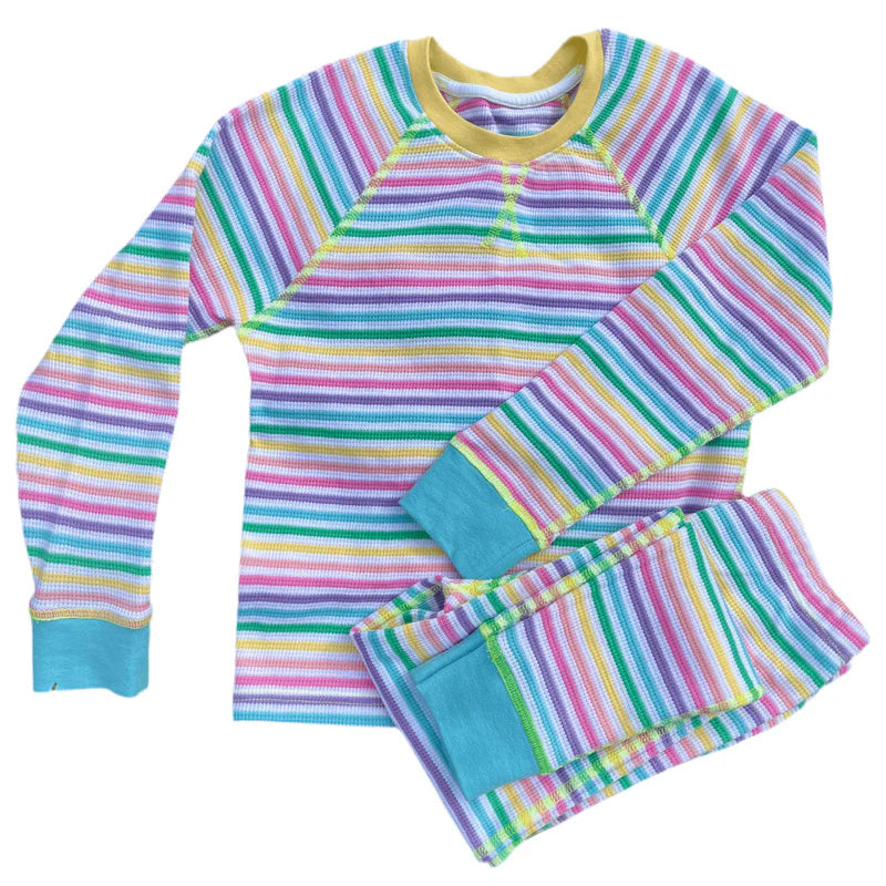Slugs & Snails Waffle top & pants set- pastel stripes