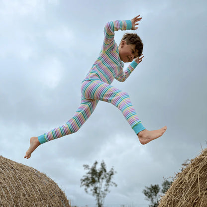 Slugs & Snails Waffle top & pants set- pastel stripes