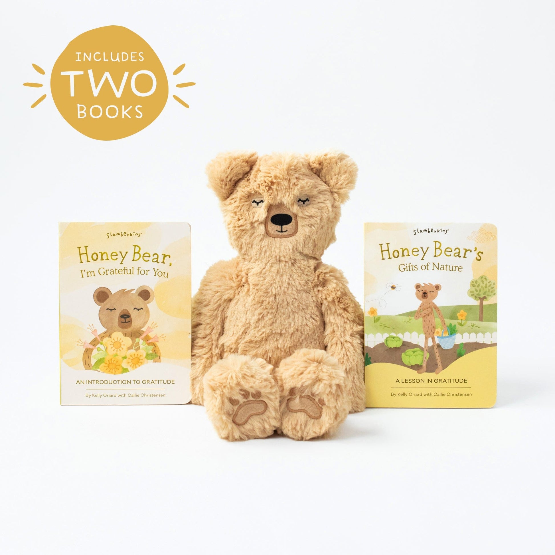 Slumberkins Honey Bear Kin Plush & Gratitude Books Set for Kids