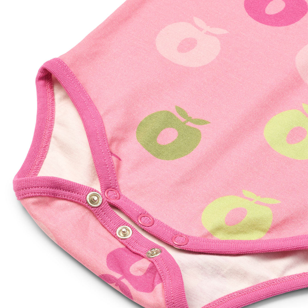 Småfolk Organic Long-Sleeved Girls' Bodysuit- Apples, Candy Pink