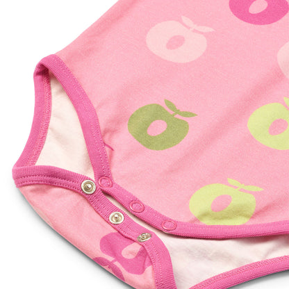 Småfolk Organic Long-Sleeved Girls' Bodysuit- Apples, Candy Pink