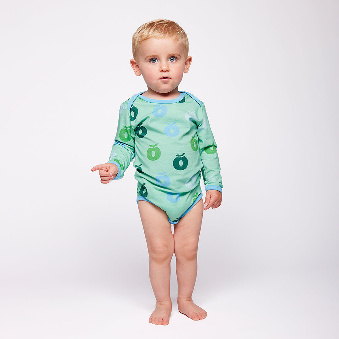 Småfolk Organic Long-Sleeved Babies' Bodysuit- Apples, Spring Meadow