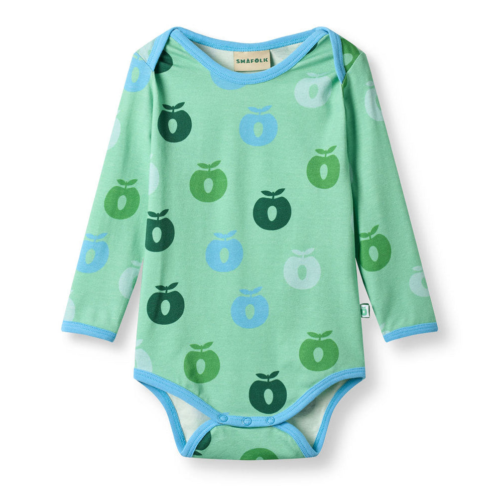 Småfolk Organic Long-Sleeved Babies' Bodysuit- Apples, Spring Meadow